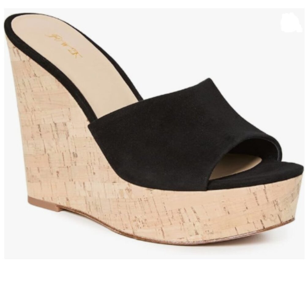 FOWT Black High Wedges Heel Slide Sandals Open Toe Platform Slippers